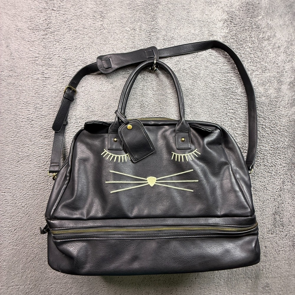 Black Cat Faux Leather Weekender Tote Bag Crossbody 19x14 Cute Adorable Kitten